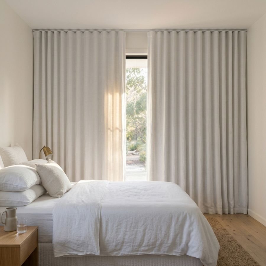 White blockout curtains in a room