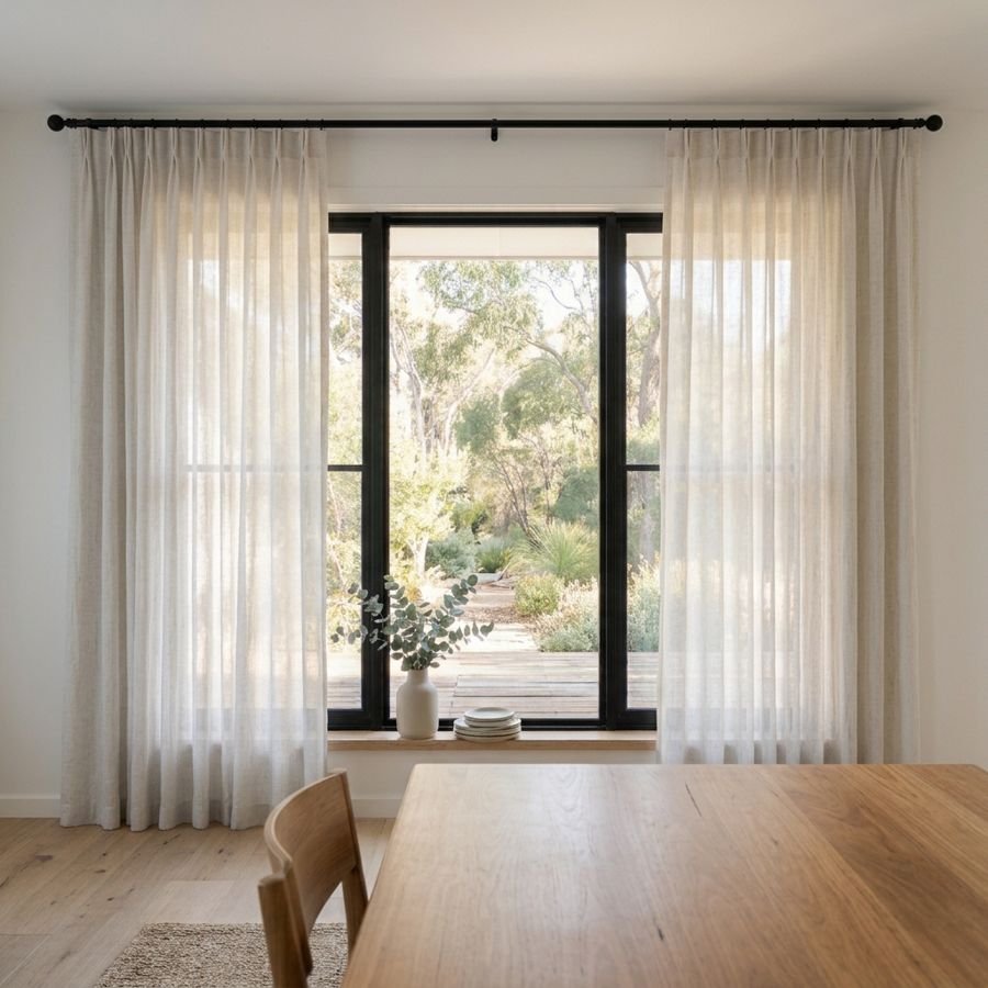 Chalk linen-look curtains in a room