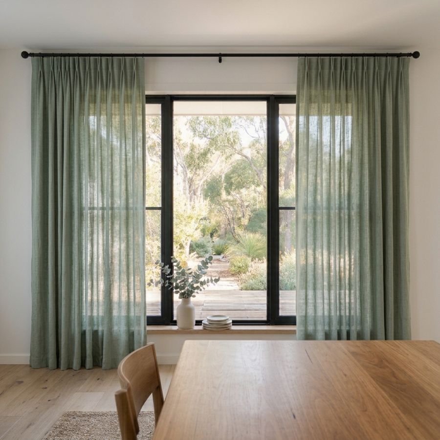 Sage linen-look curtains in a room