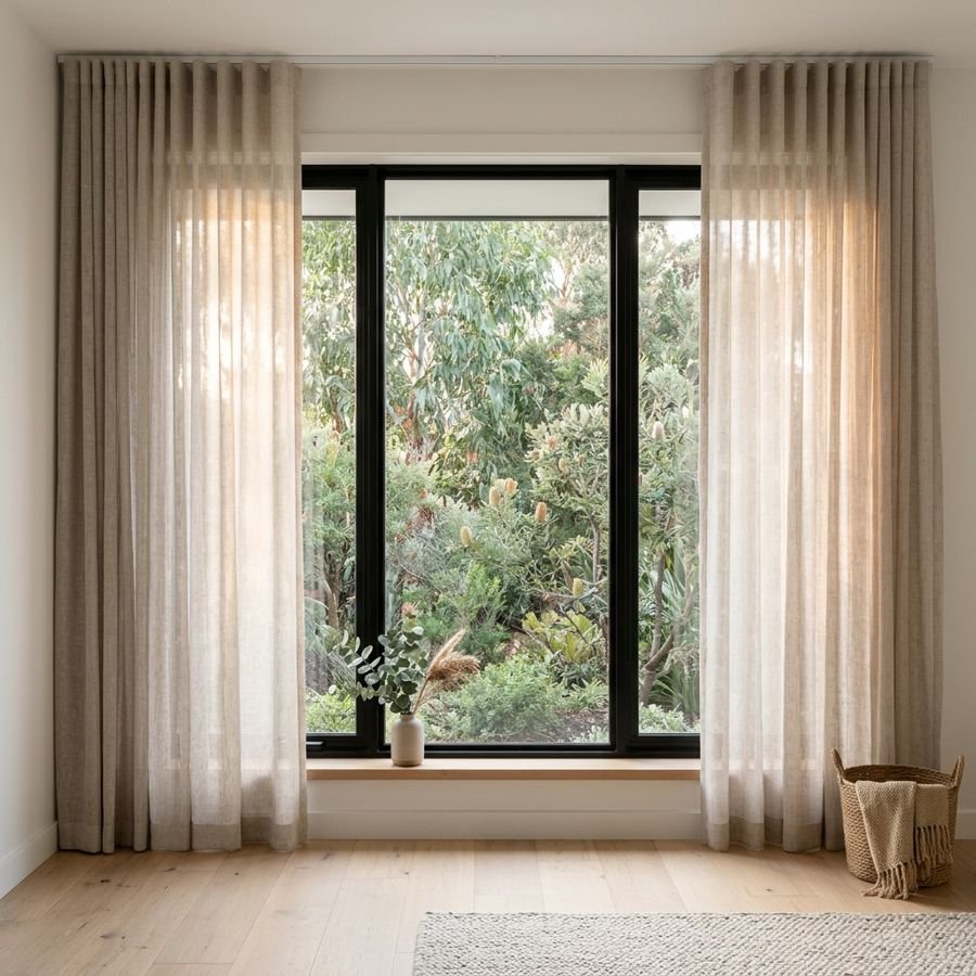 Oat sheer curtains in a room