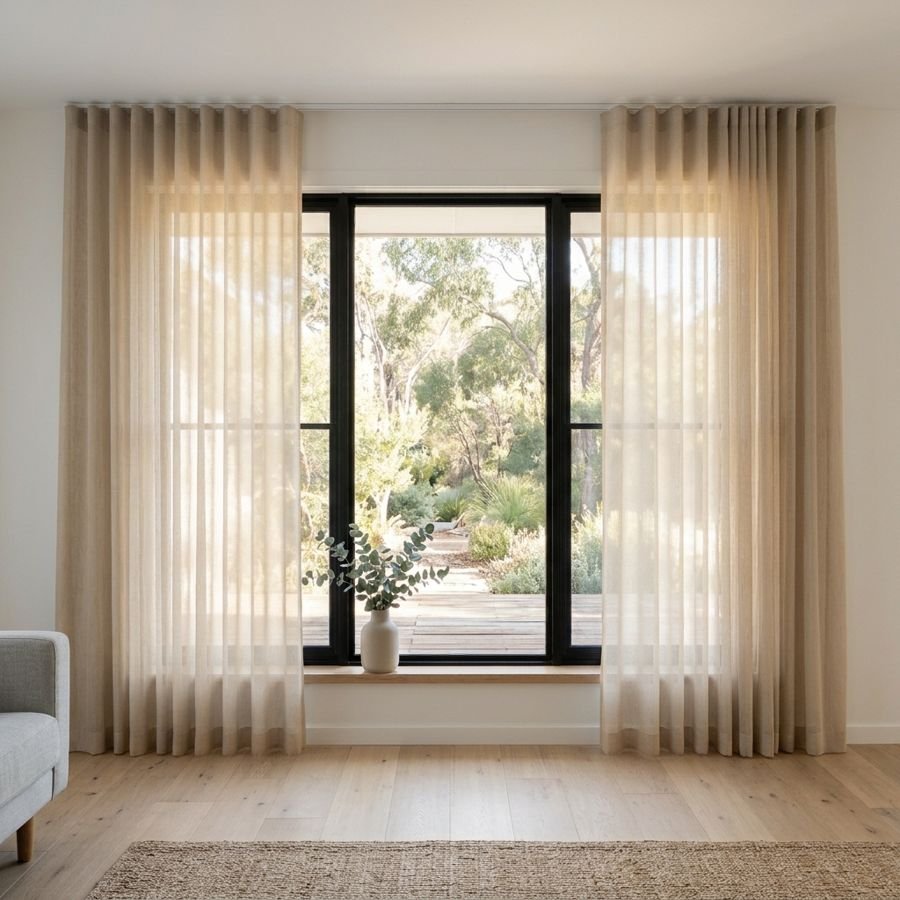 Sand sheer curtains in a room