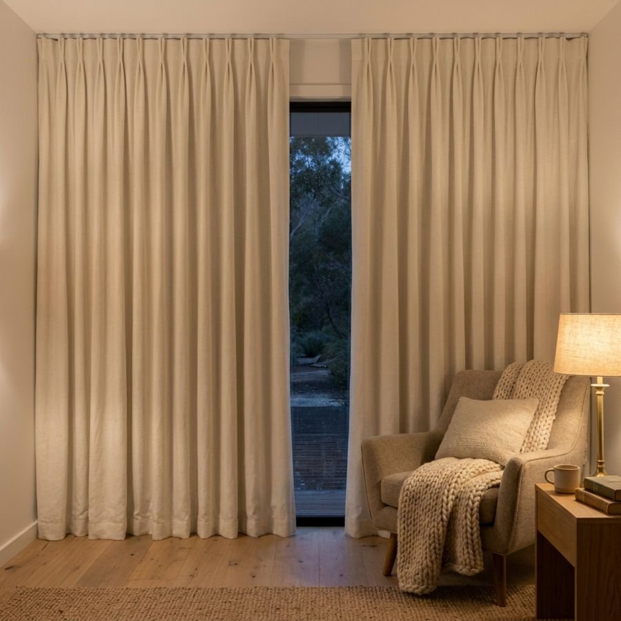 Ivory thermal curtains in a room